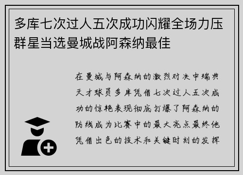 多库七次过人五次成功闪耀全场力压群星当选曼城战阿森纳最佳